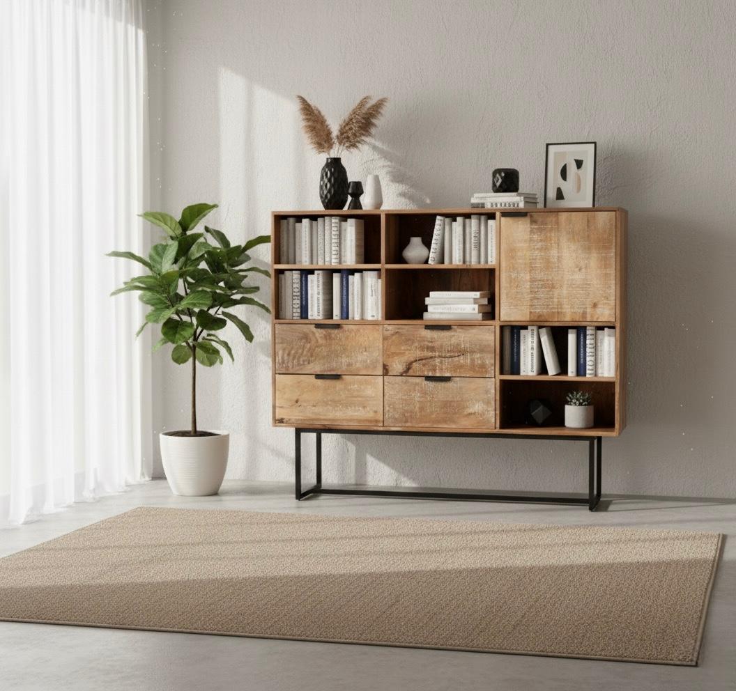 Barcelone - Buffet Haut Vaisselier en manguier massif 140 cm